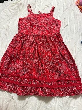 Blueberi boulevard Girls' Red Printed Cotton Sundress